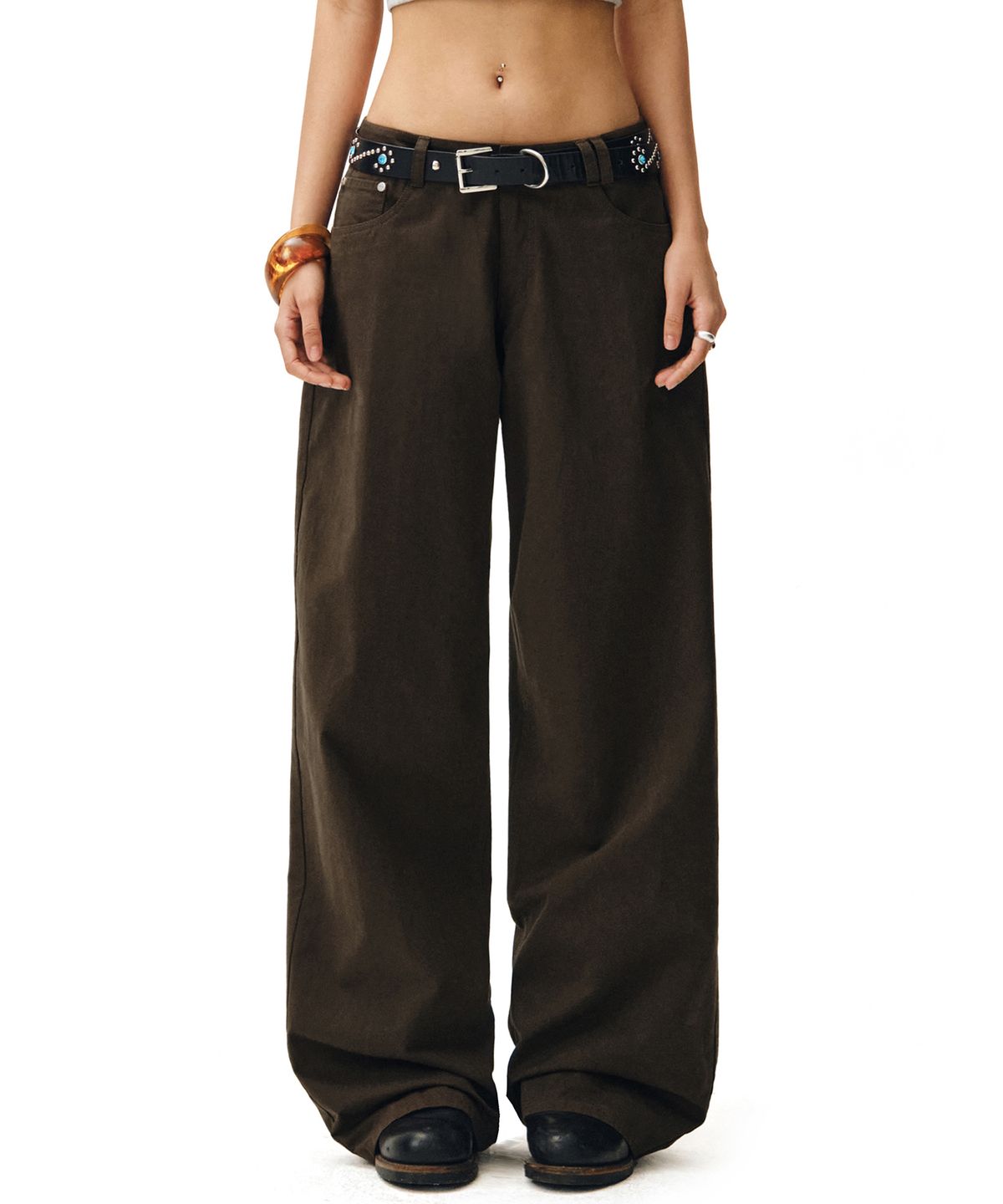 데케트 우먼(DECET WOMEN) Signature Low Rise Wide Jeans DCWPT004Brown