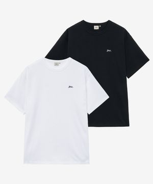 [2PACK] 헤비웨이트 스넬로고 반팔티셔츠_화이트/블랙