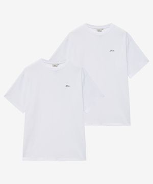[2PACK] 레귤러 핏 스넬로고 반팔티셔츠_화이트/화이트