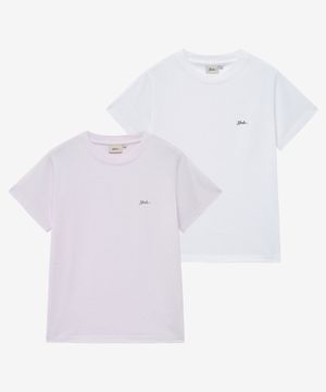 [2PACK] 우먼즈 스넬로고 반팔티셔츠_화이트/라이트 퍼플