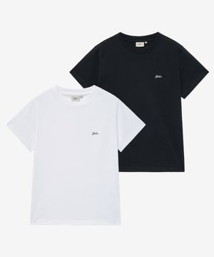 [2PACK] 우먼즈 스넬로고 반팔티셔츠_화이트/블랙