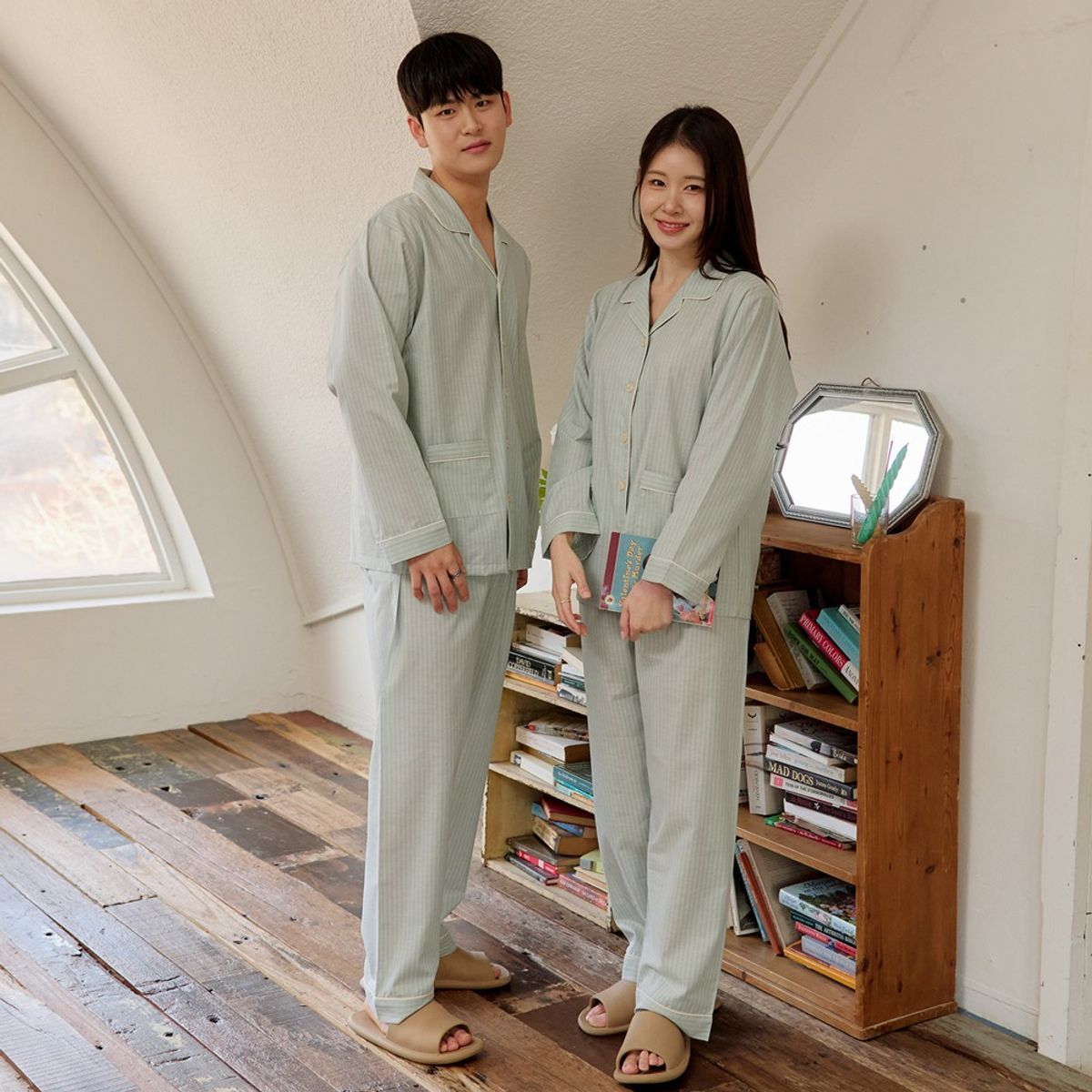 찌니야(JJNIYA) 공용 베인 40수 순면 긴팔상하세트