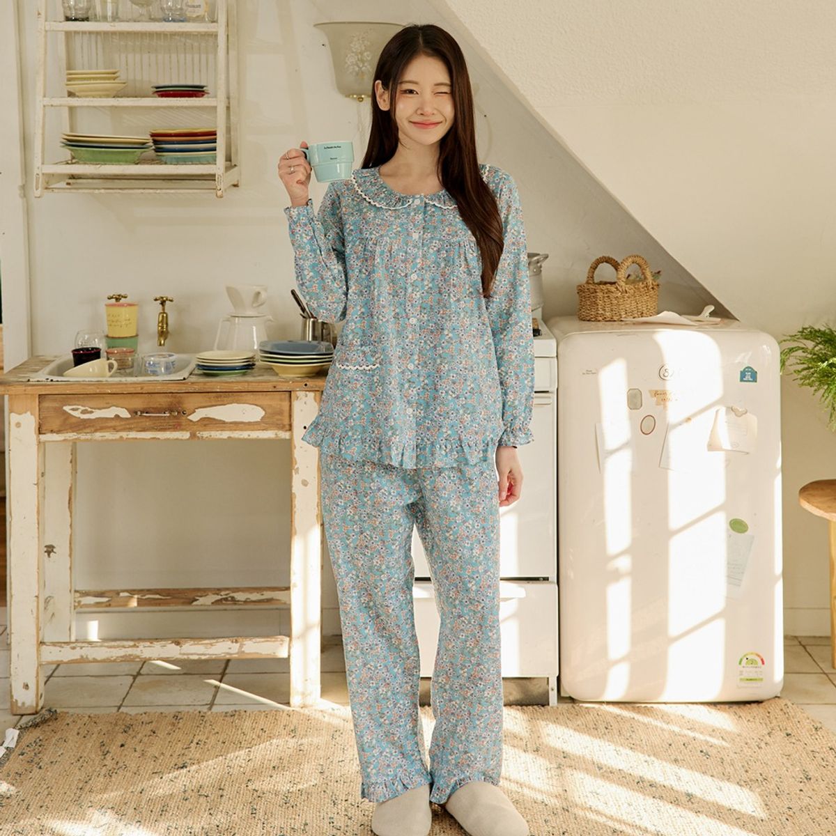 찌니야(JJNIYA) 여성용 로시플라워 긴팔상하세트
