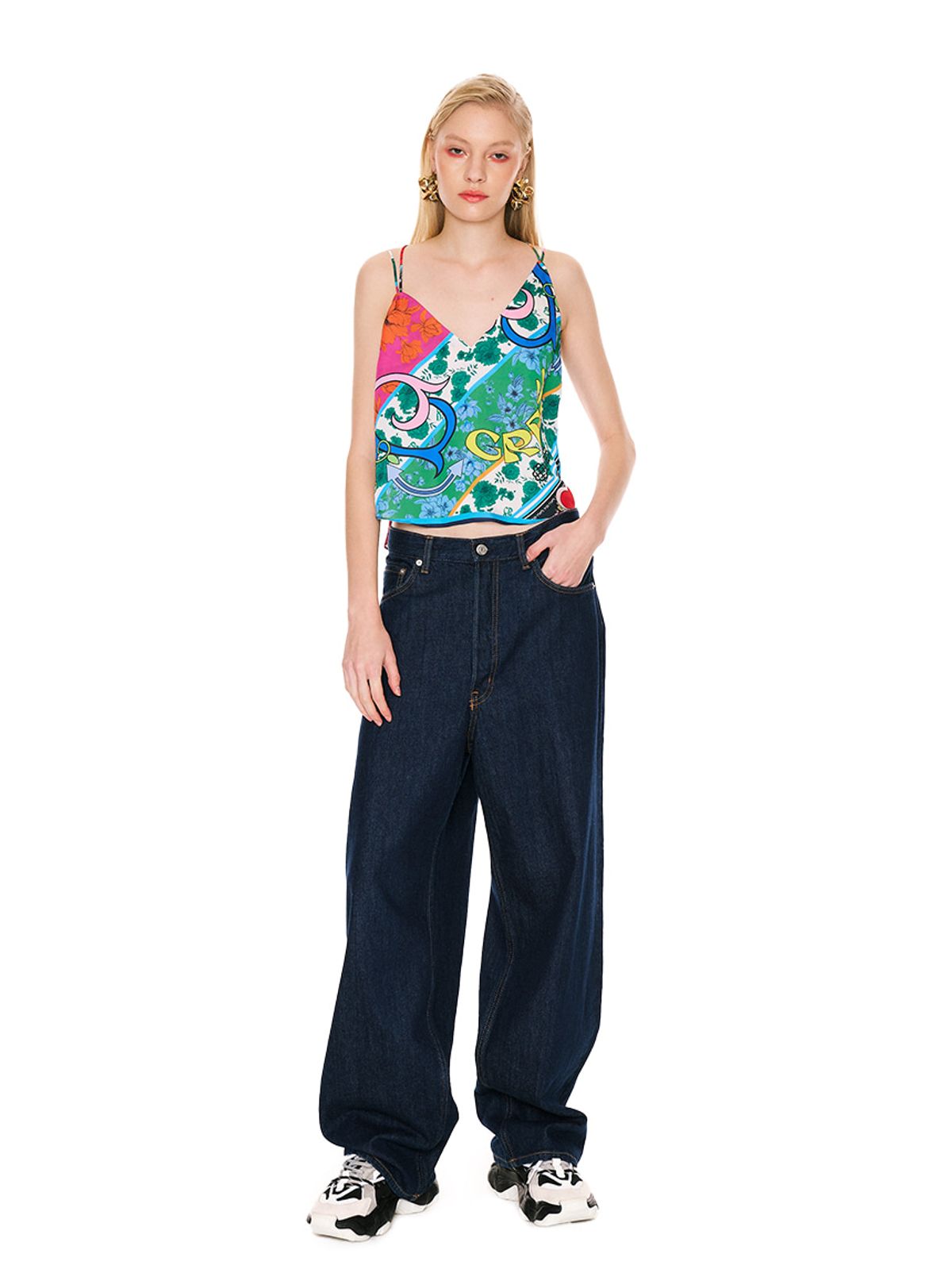 그리디어스(GREEDILOUS) Flower Diagonal Lining string top