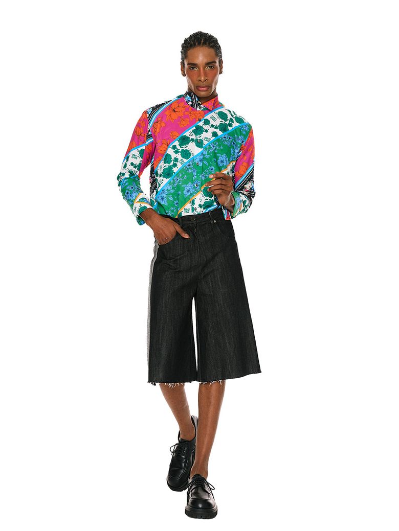 Flower diagonal lining shirt