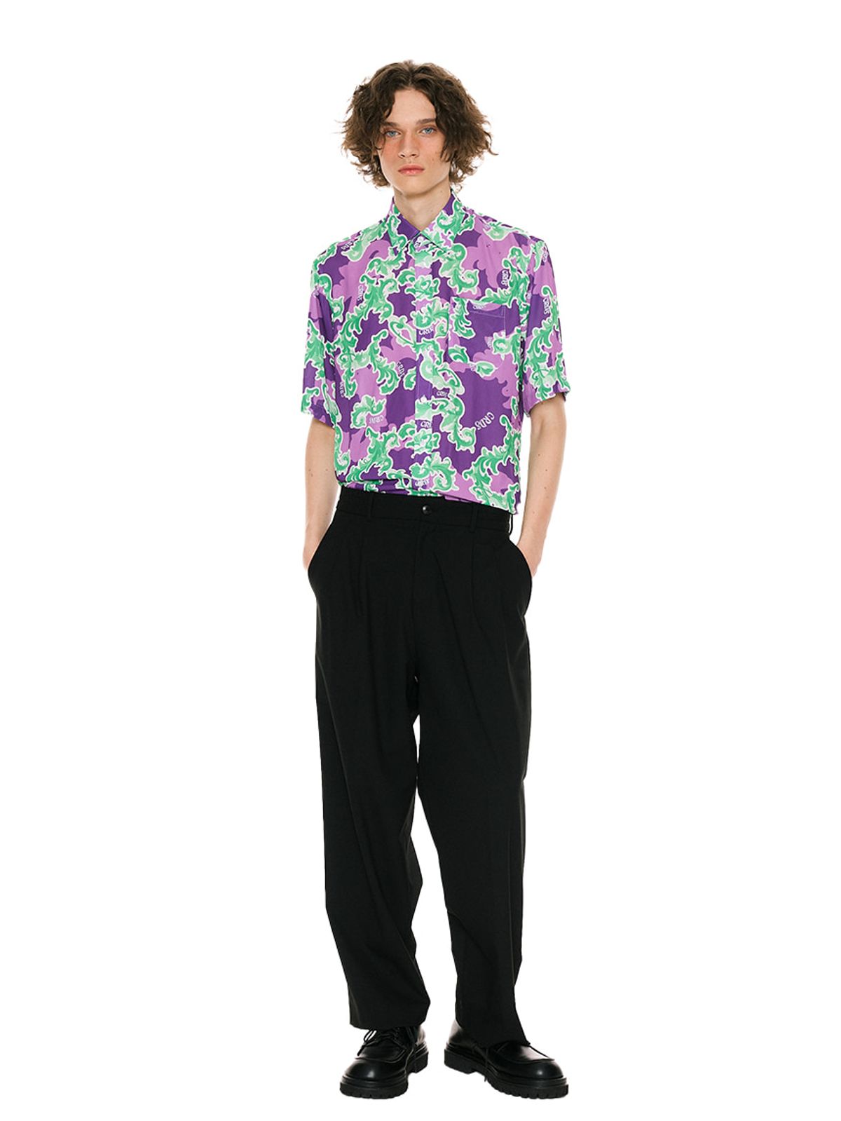 그리디어스(GREEDILOUS) Purple Art Nouveau Short Sleeve Shirt