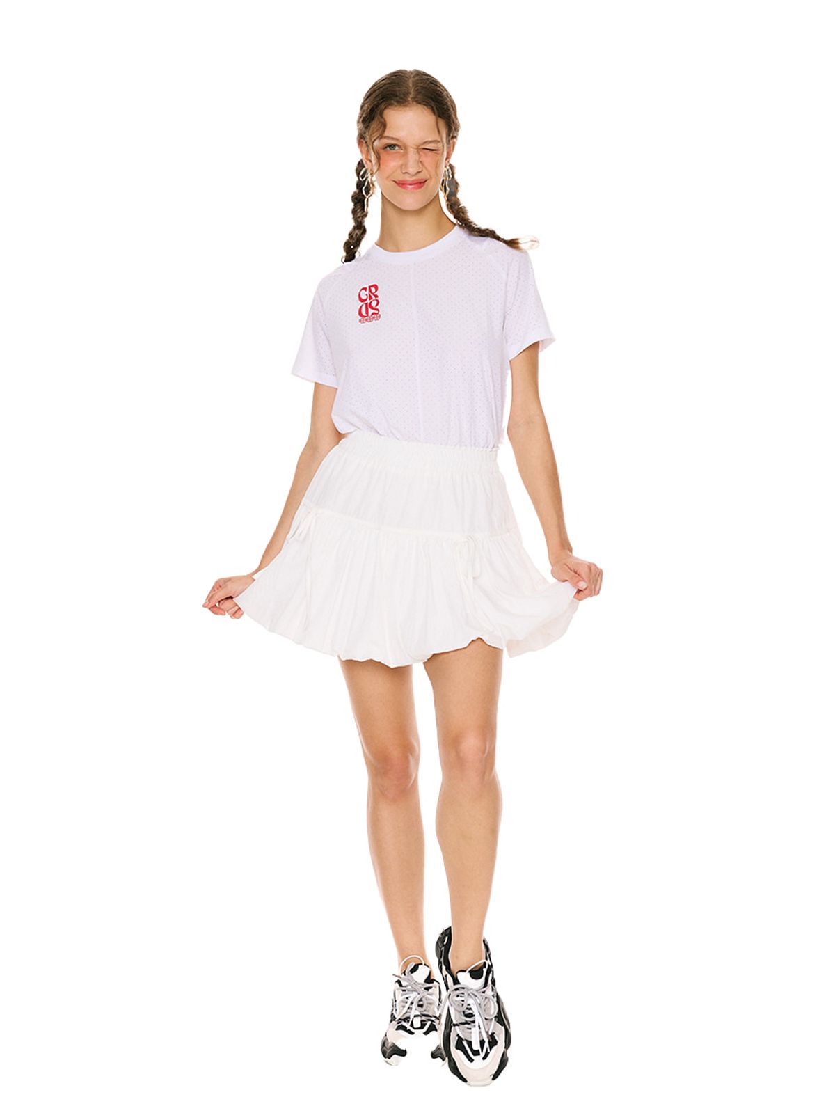 그리디어스(GREEDILOUS) White Tiered Mini Skirt