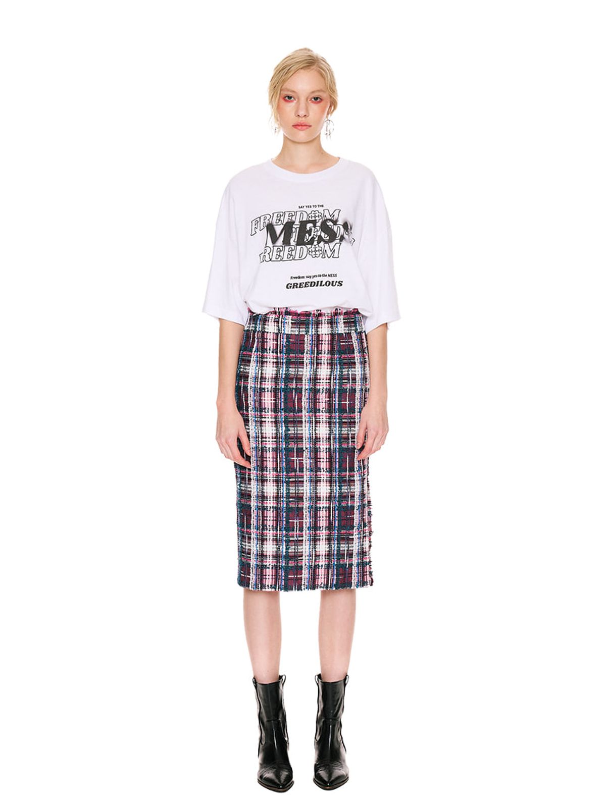 그리디어스(GREEDILOUS) Check Tweed Pencil Skirt