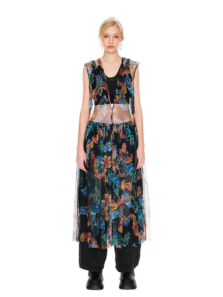 Baroque Art Nouveau Printed Open Back Maxi Cardigan