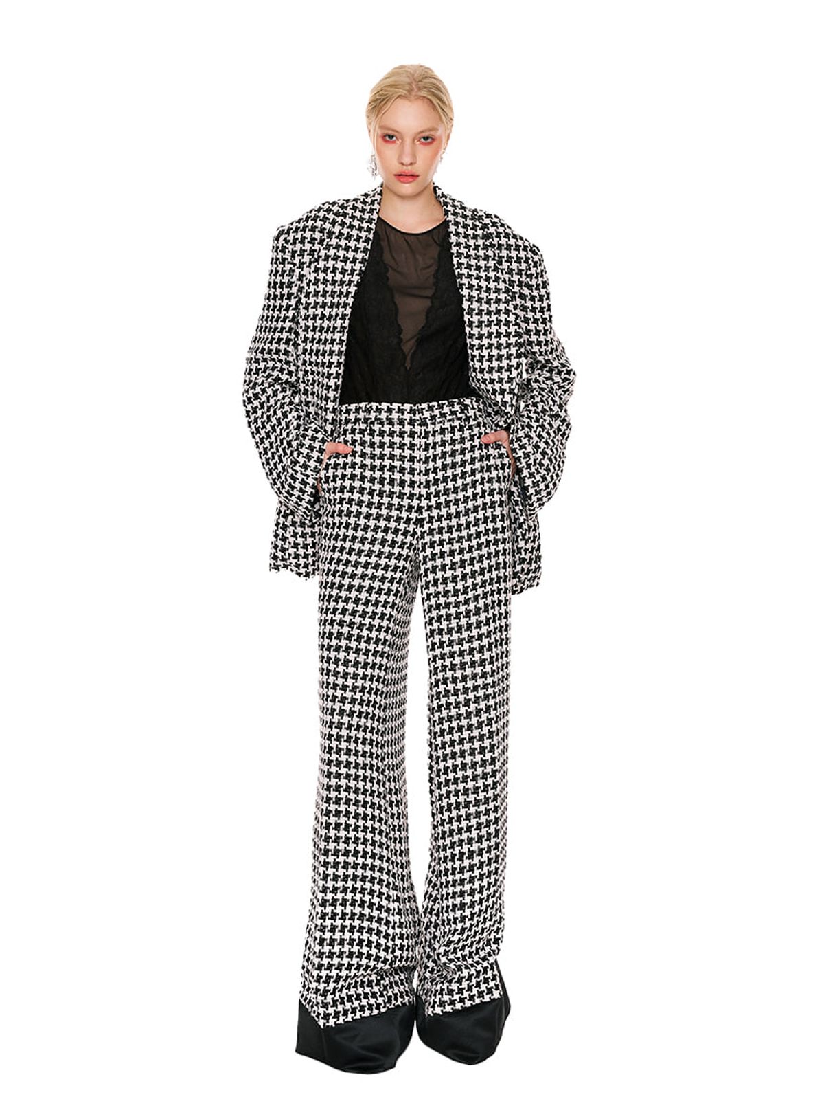그리디어스(GREEDILOUS) Houndstooth Shawl lapel Tweed Jacket