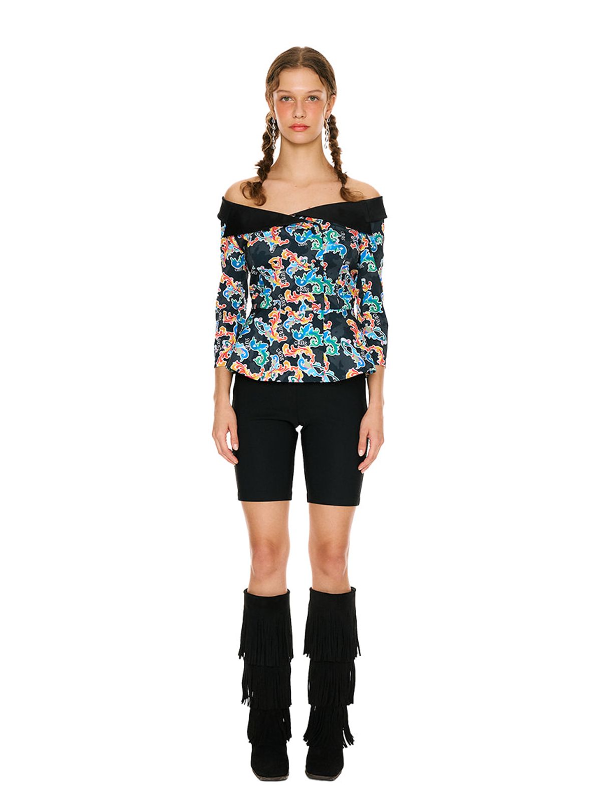 그리디어스(GREEDILOUS) Multi Art Nouveau Off Shoulder Hourglass Jacket