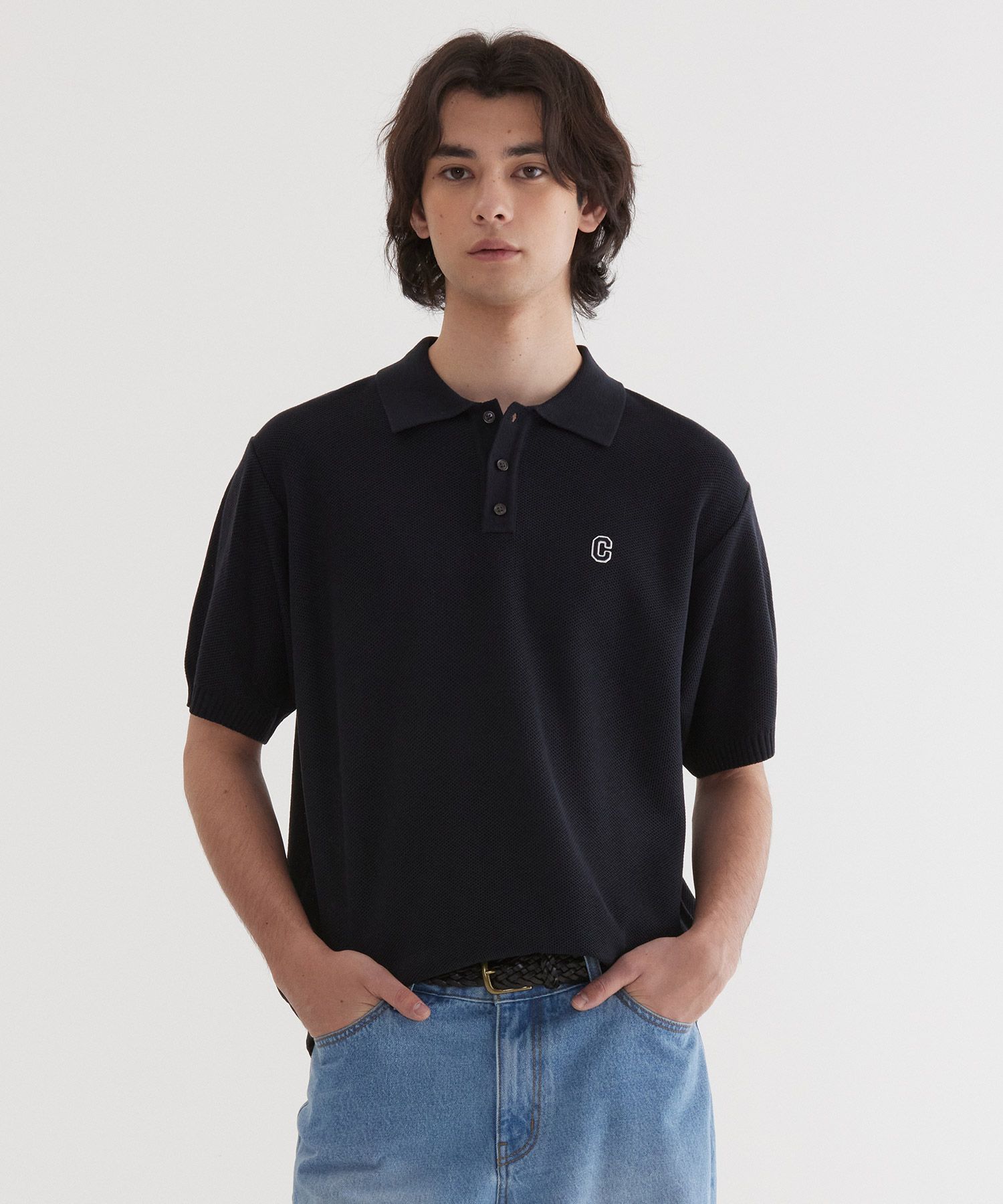 MUSINSA公式 | COVERNAT C Logo Collar Half Knit Dark Navy