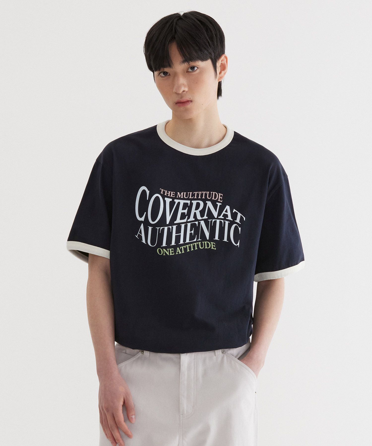 MUSINSA | COVERNAT Typographic Ringer T-Shirt Dark Navy