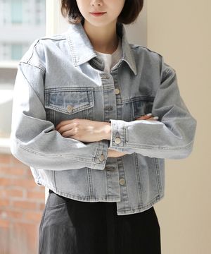 라이트워싱 캐주얼 크롭 데님 자켓