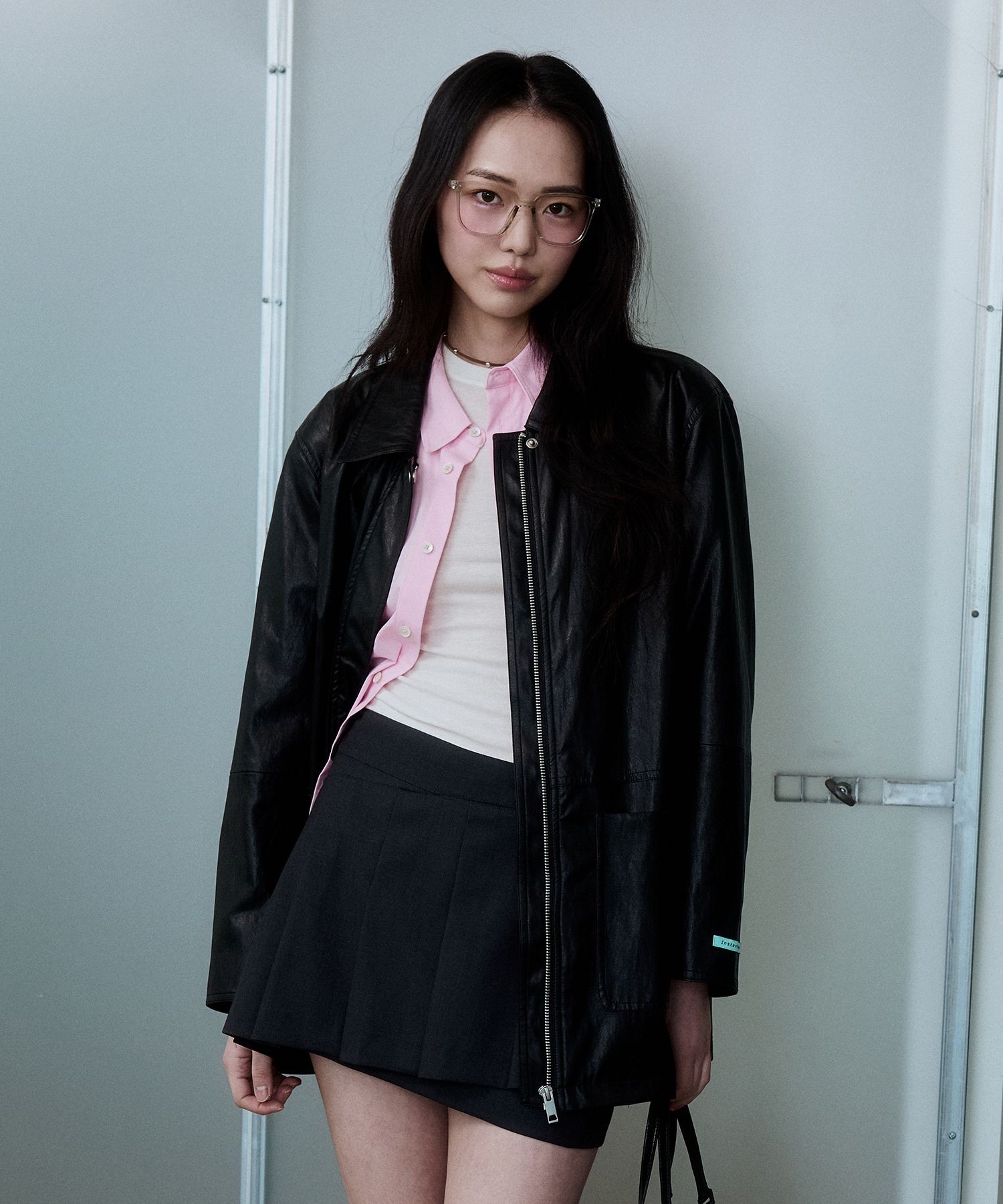 MUSINSA | INSTANTFUNK Faux Leather Half Jacket - Black