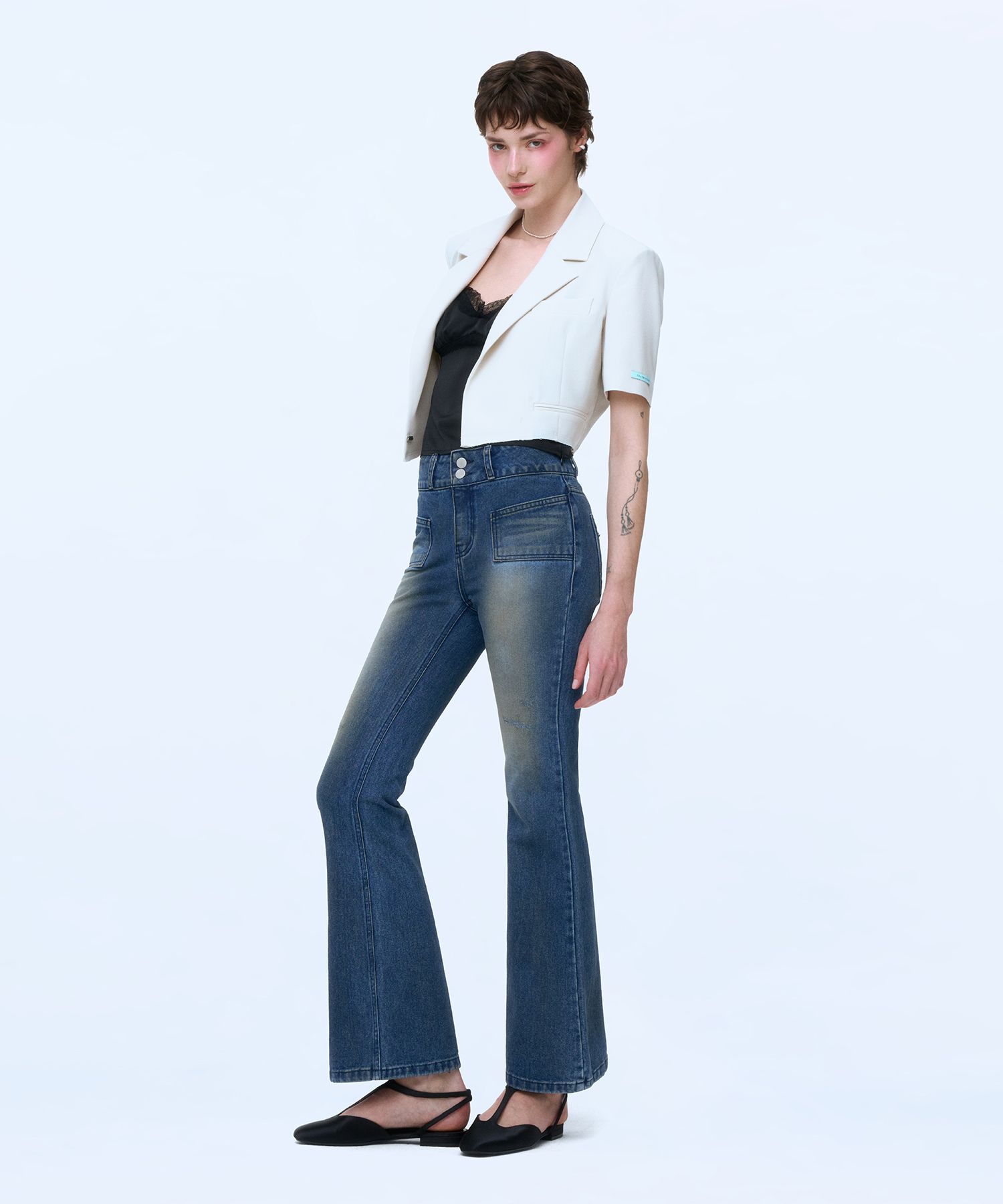 [INSTANTFUNK] TWO BUTTON BOOTCUT PANTS /追跡付 MUSINSA公式 | INSTANTFUNK Two Button Bootcut Pants - Blue