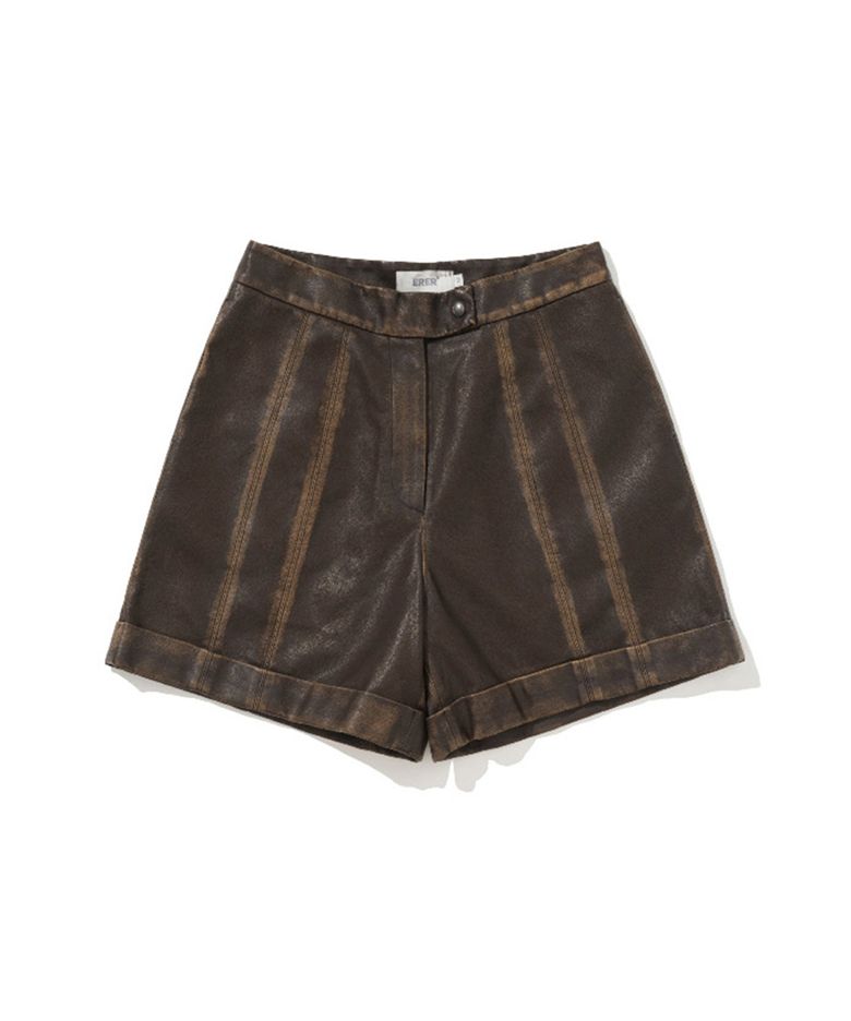 Vintage Wash Leather Shorts Brown