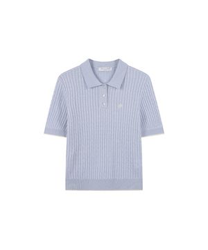 여성) 버튼넥 케이블 반팔 니트_PHF2ET2470