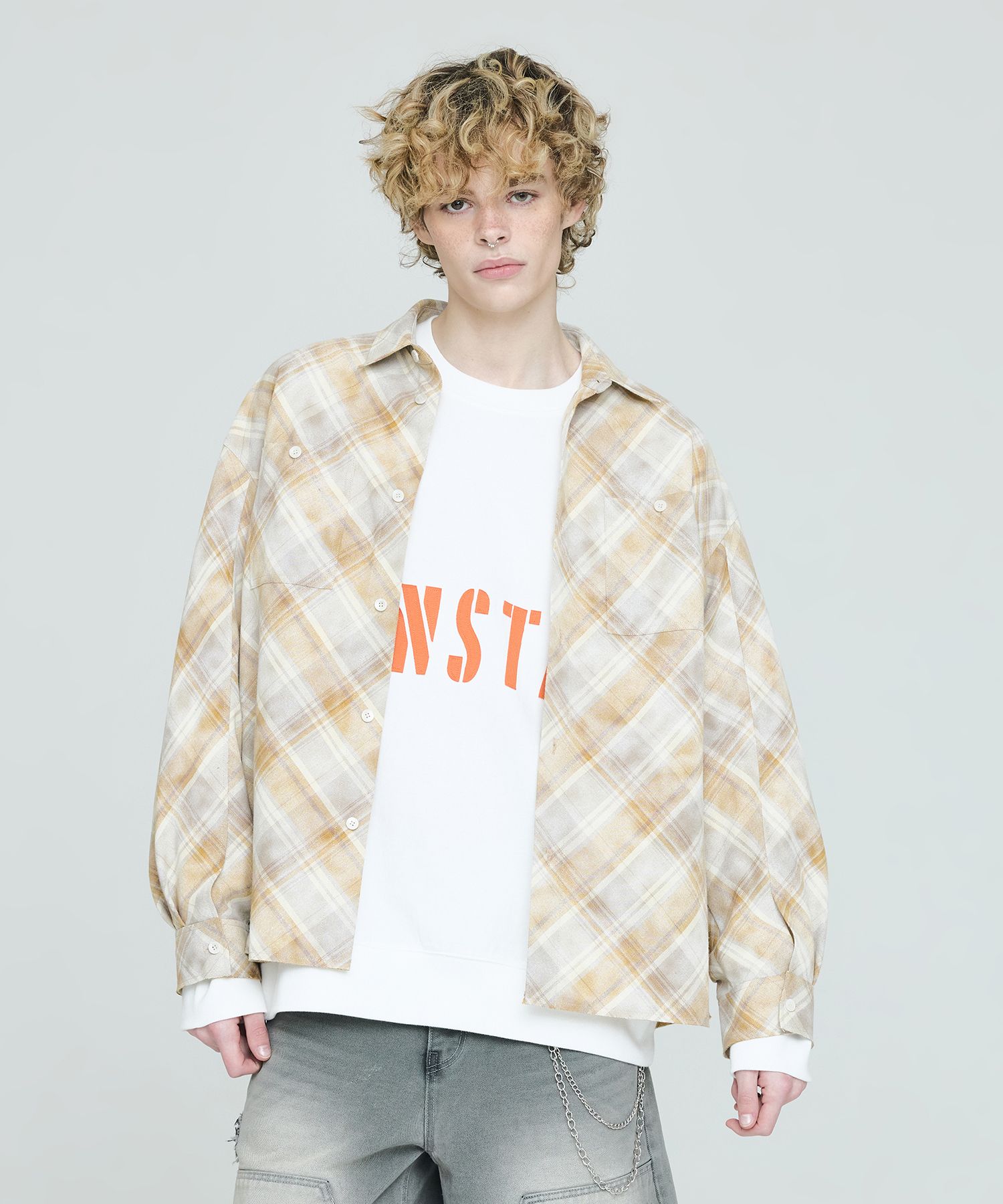INSTANTFUNK★LOGO CHECK SHIRT★春を迎える明るい色人気 MUSINSA公式 | INSTANTFUNK Logo Check Shirt - Beige