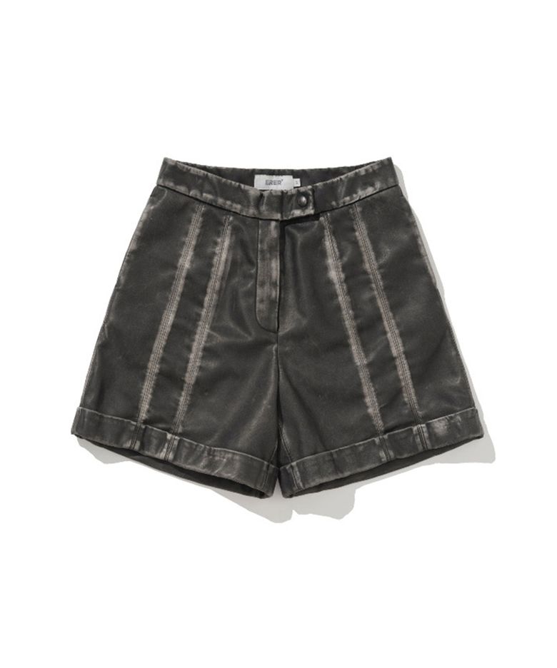 Vintage Wash Leather Shorts Black