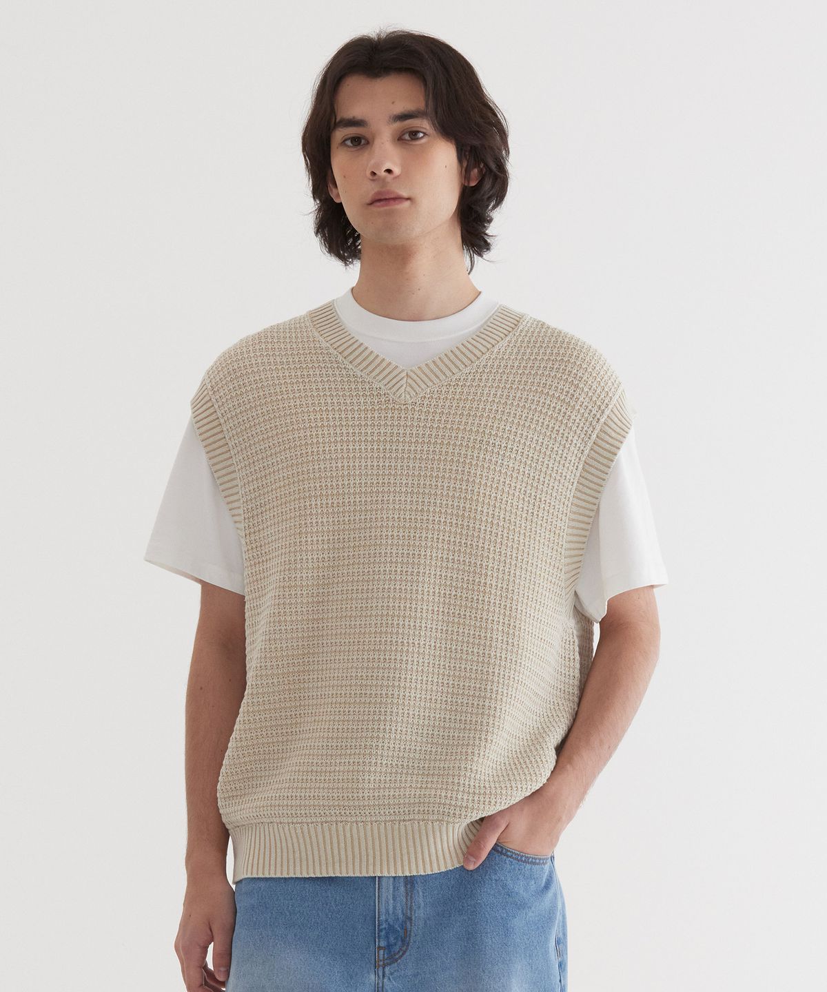 커버낫(COVERNAT) 스톤 워싱 니트 베스트 Beige