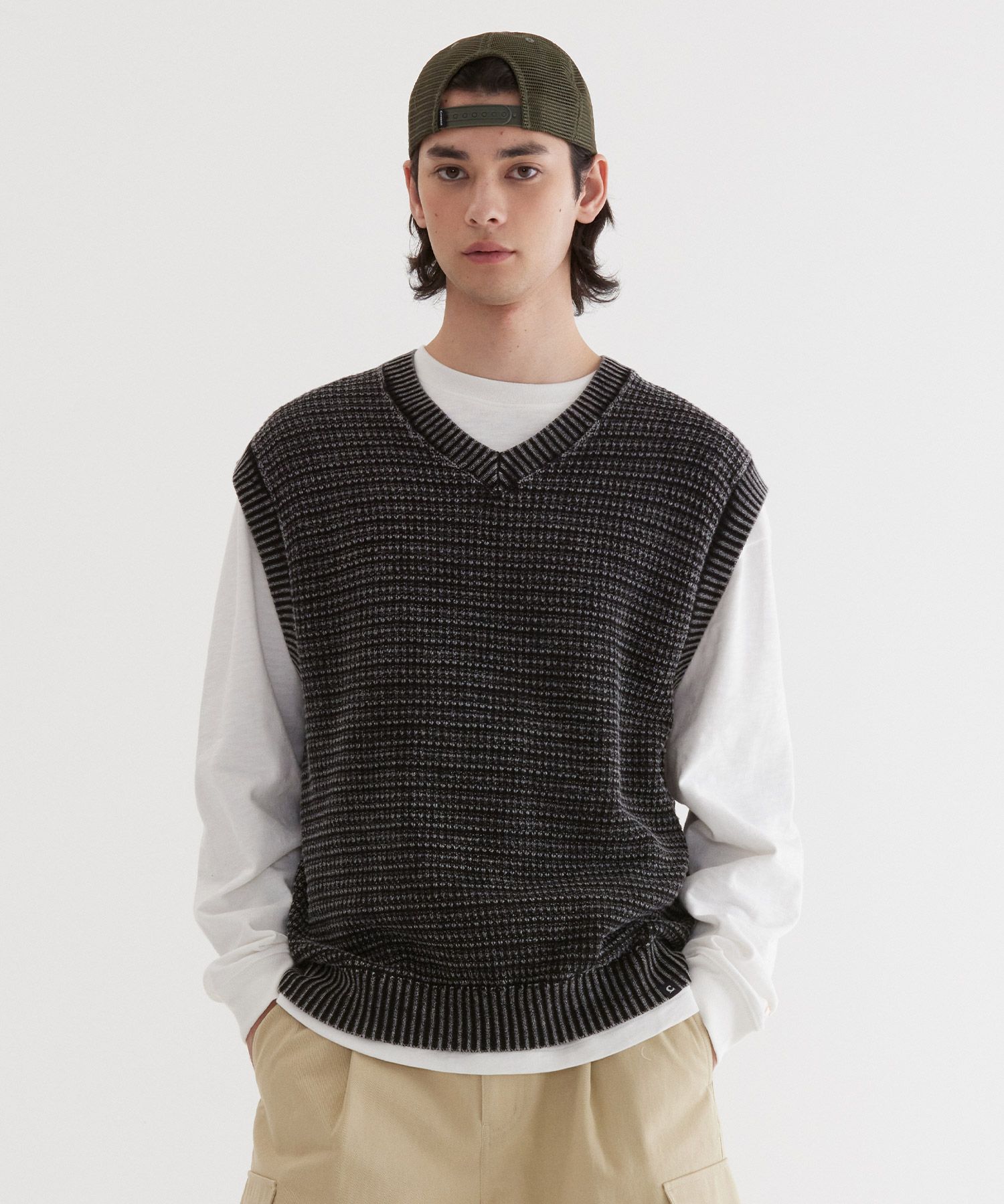 COVERNATのStone-washed knit vest 全3色 MUSINSA | COVERNAT Stone Washed Knit Vest Charcoal