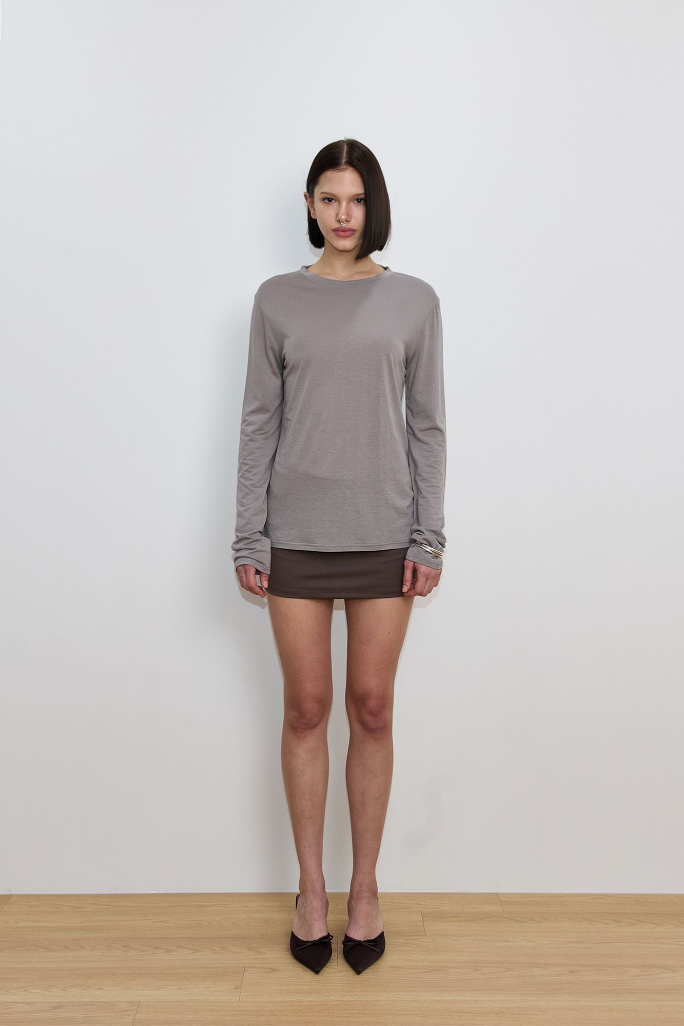 ★ TOOMUCHTAX★ SLIM LS TSHIRT DARK BEIGE T25SSTS01BGF SLIM LS T-SHIRT (DARK BEIGE) - TOOMUCHTAX