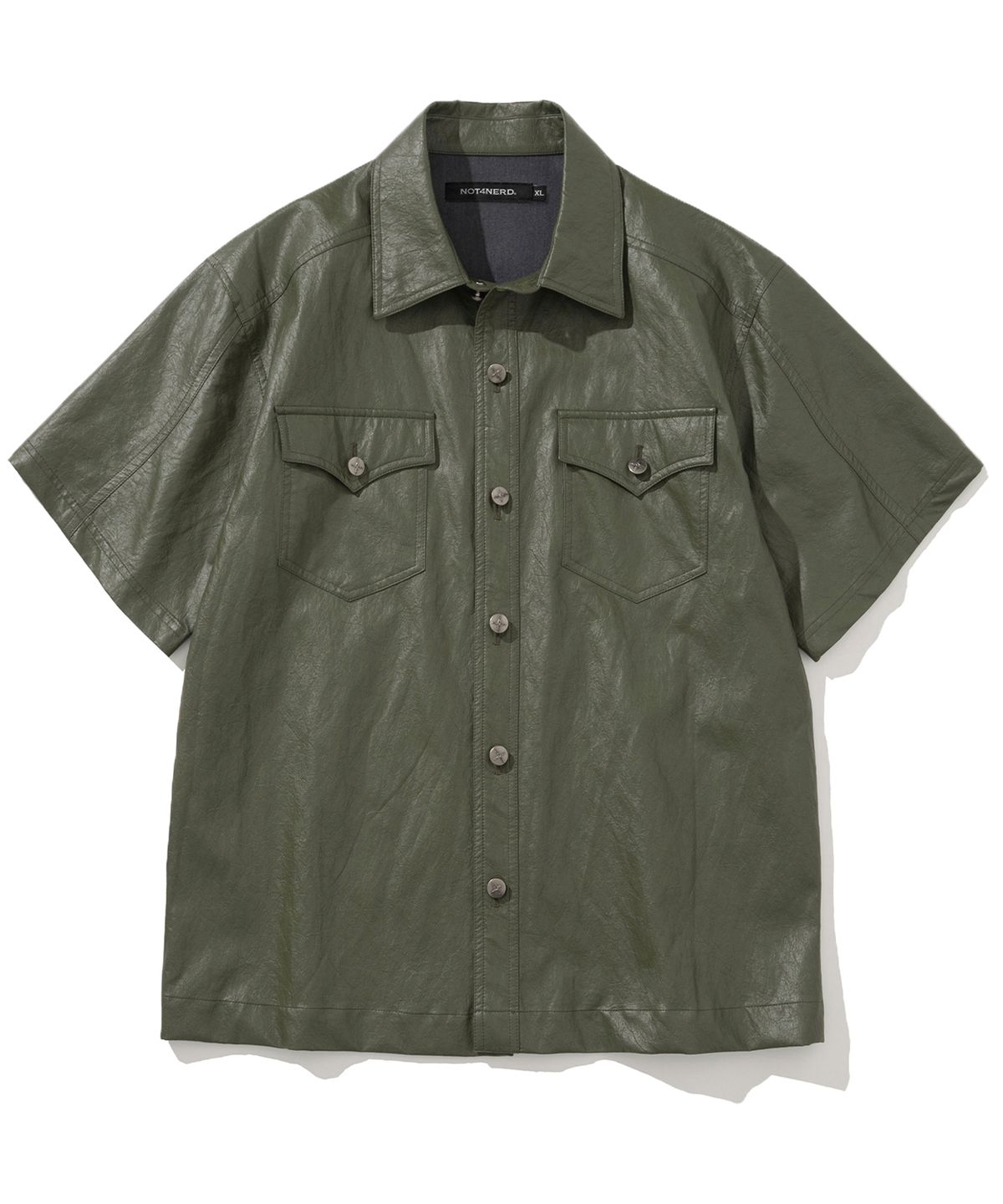 낫포너드(NOT4NERD) Wrinkle Leather Half Shirt - Khaki