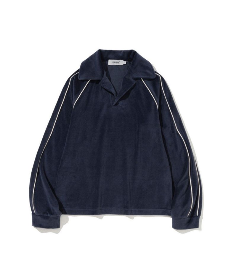 Velour Piped Collar Tee Navy