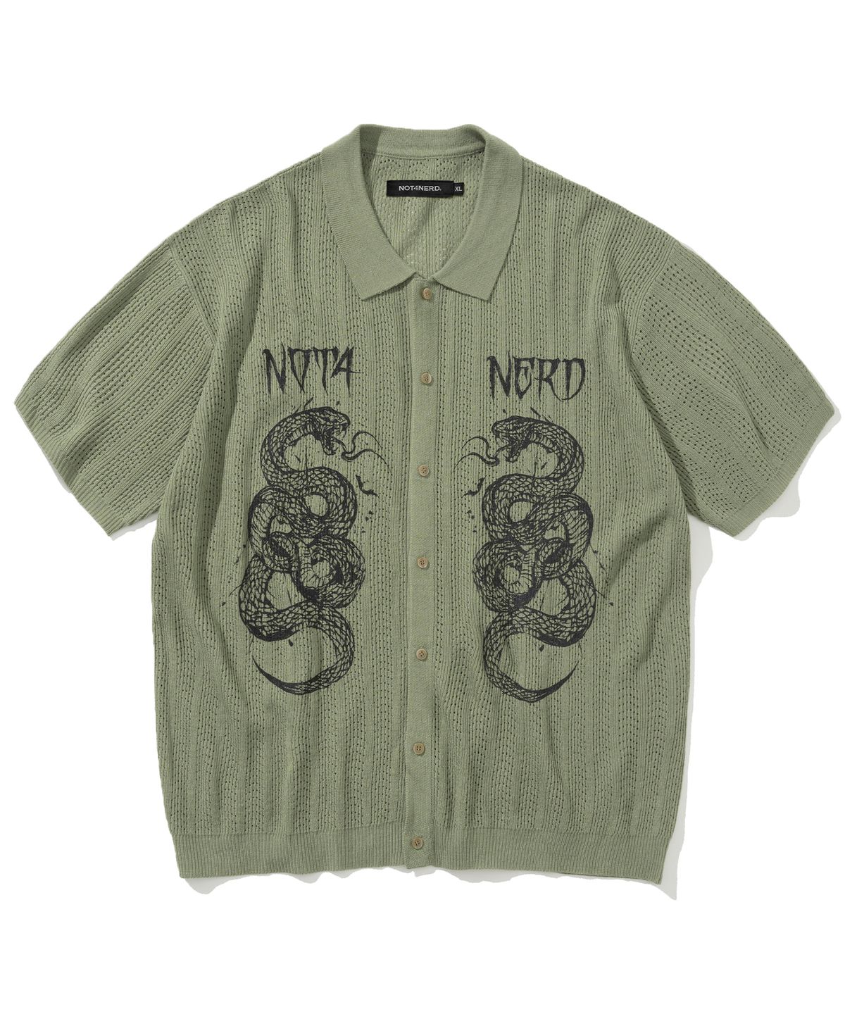 낫포너드(NOT4NERD) Snake Crochet Half Shirt - Green
