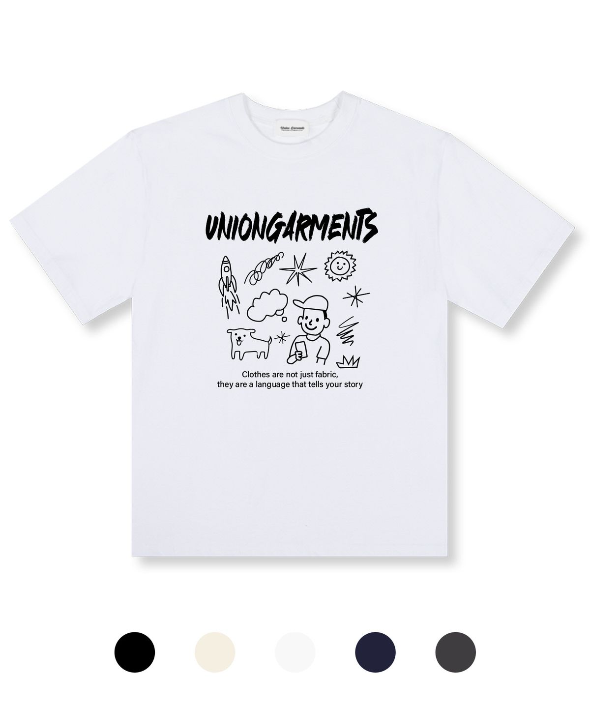 유니온가먼츠(UNION GARMENTS) 캡보이스케치 오버핏 반팔 티셔츠 5 COLOR