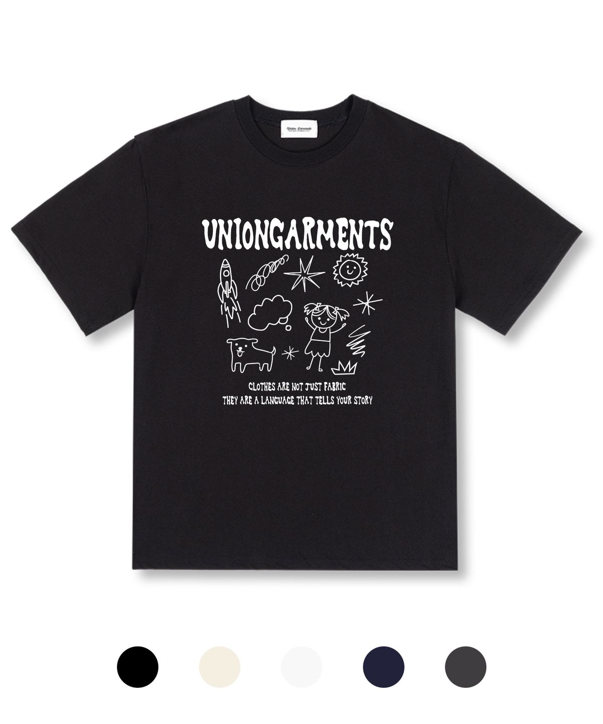 유니온가먼츠(UNION GARMENTS) 큐티걸스케치 오버핏 반팔 티셔츠 5 COLOR