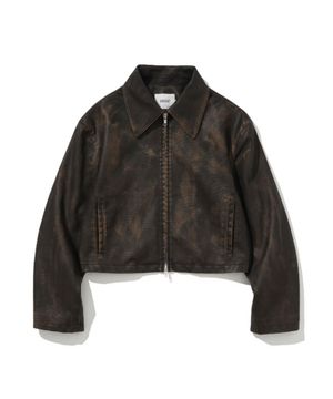 Slit Vintage Wash Leather Jacket Brown
