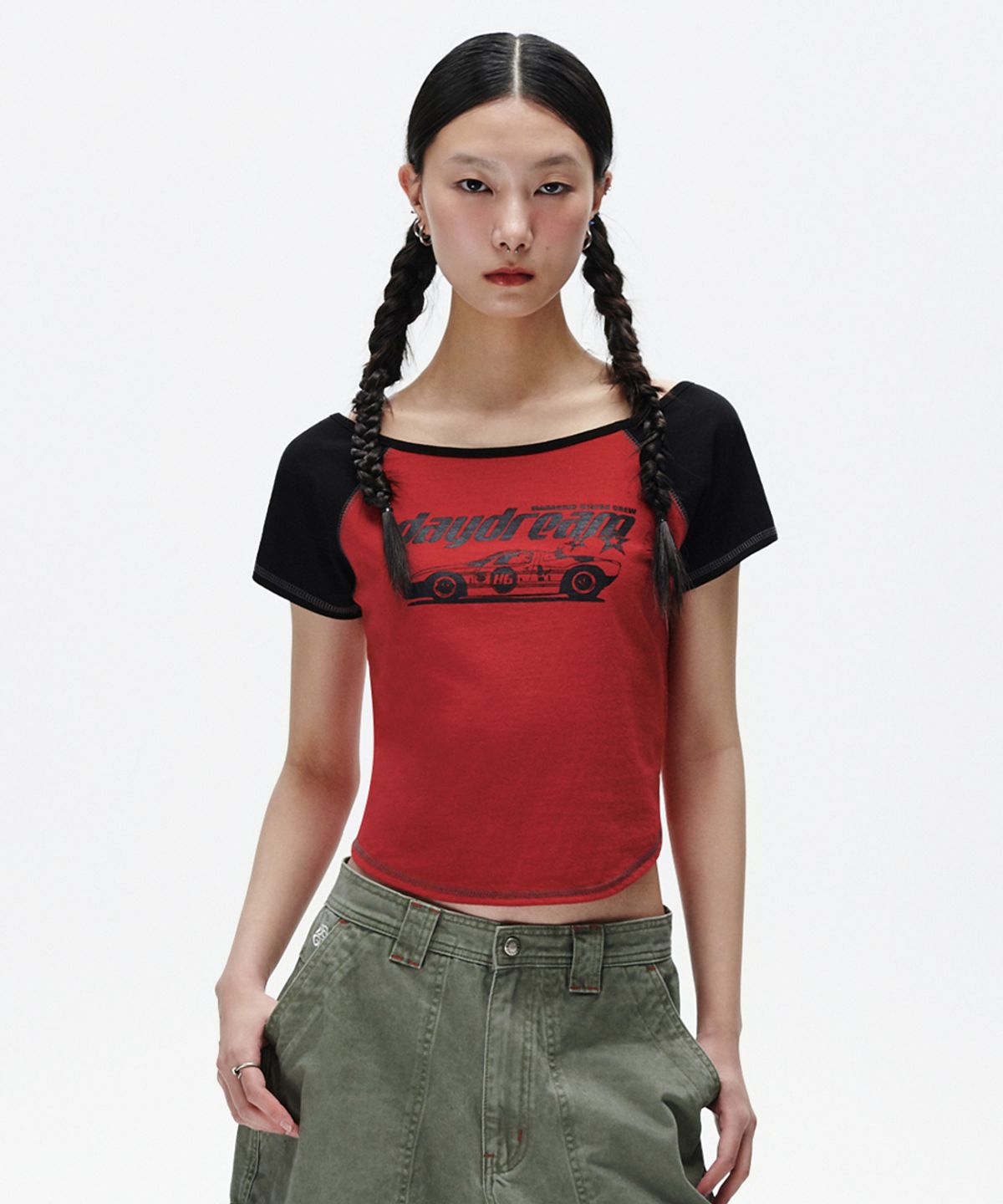 마하그리드(MAHAGRID) OFF SHOULDER RAGLAN TEE RED(MG2FMFT589A)