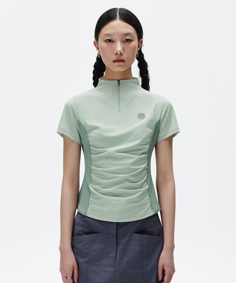 SHIRRING HALF ZIP-UP JERSEY TEE LIGHT GREEN(MG2FMFT592A)