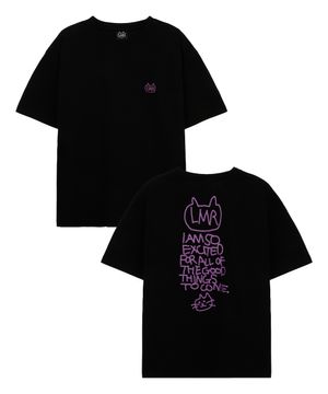 심볼 자수 로고 드로잉 티셔츠 BLACK