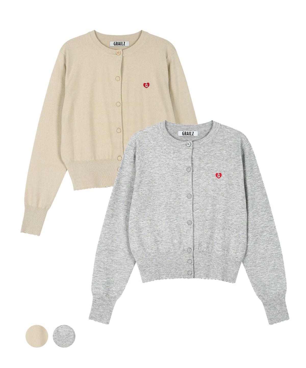 그레일즈(GRAILZ) [2PACK] SIGNATURE HEART CARDIGAN [BEIGE/MELANGE GREY]
