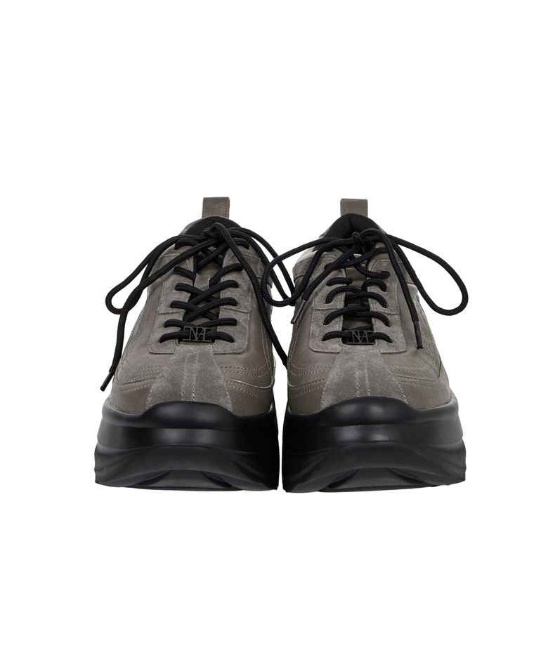 Flatform Cowhide Leather Sneakers [ Gray ]