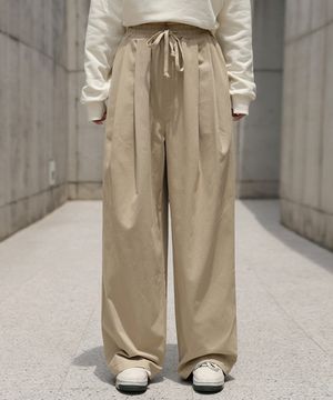 스트링 밴딩 투핀턱 와이드 면팬츠