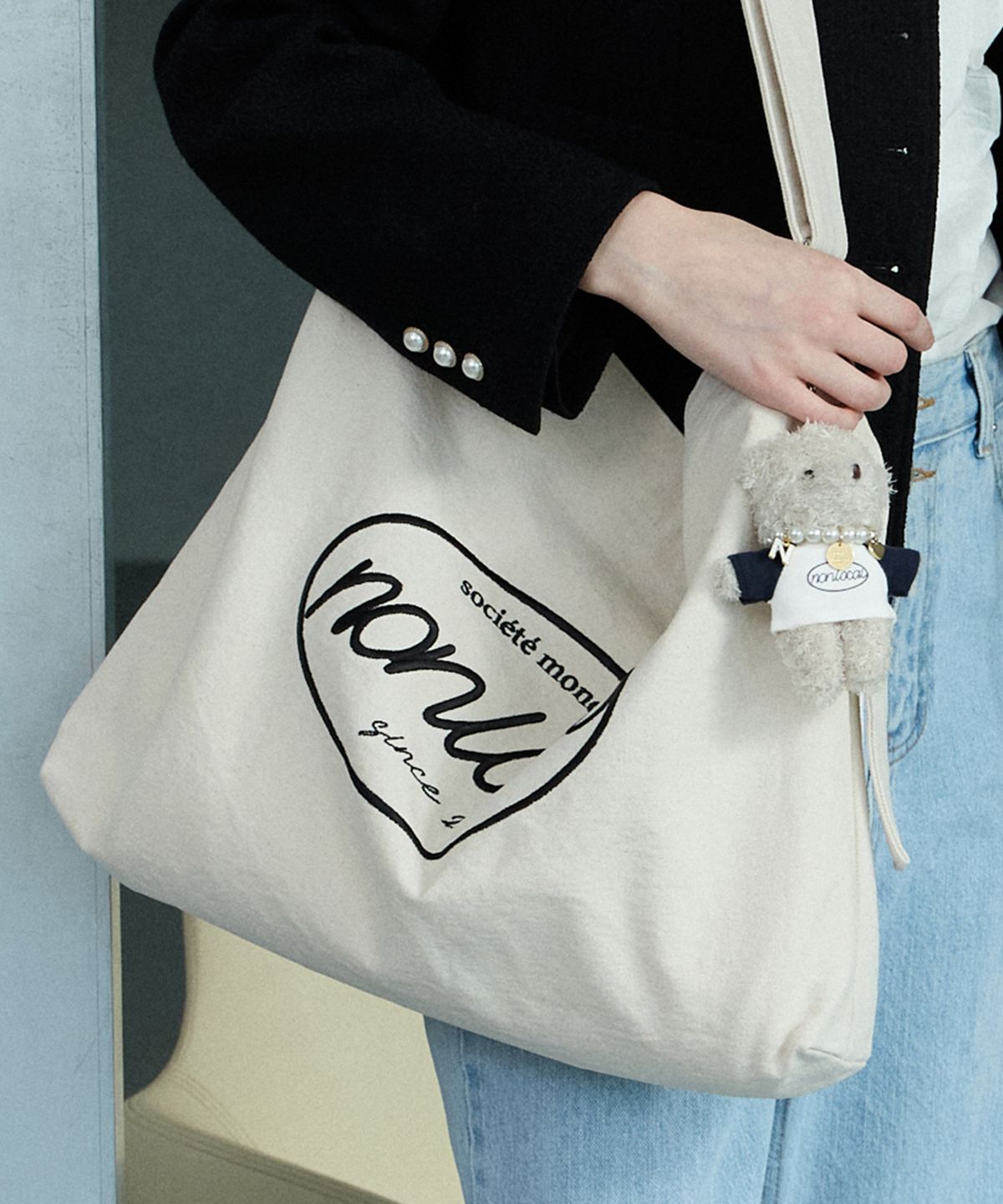 논로컬(NONLOCAL) Logo Embroidery Eco Bag - Cream