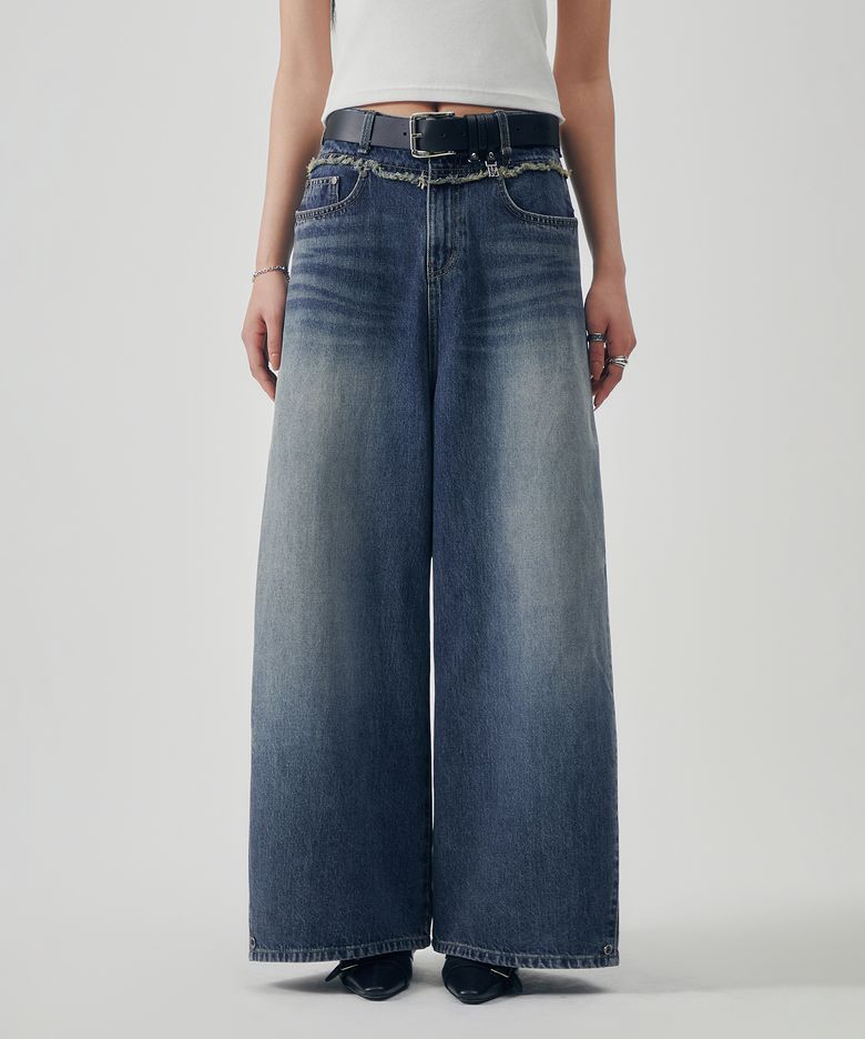 Two-way Fit Balloon Denim Pants [ Dark Indigo ]
