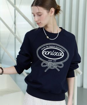 Ribbon Rope Print Sweatshirt - Navy
