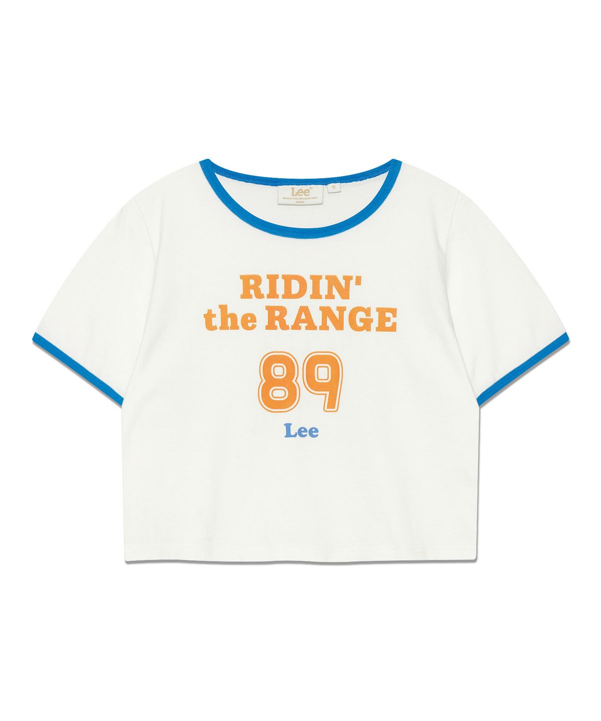 리(LEE) 우먼 그래픽 링거 크롭 티셔츠 화이트