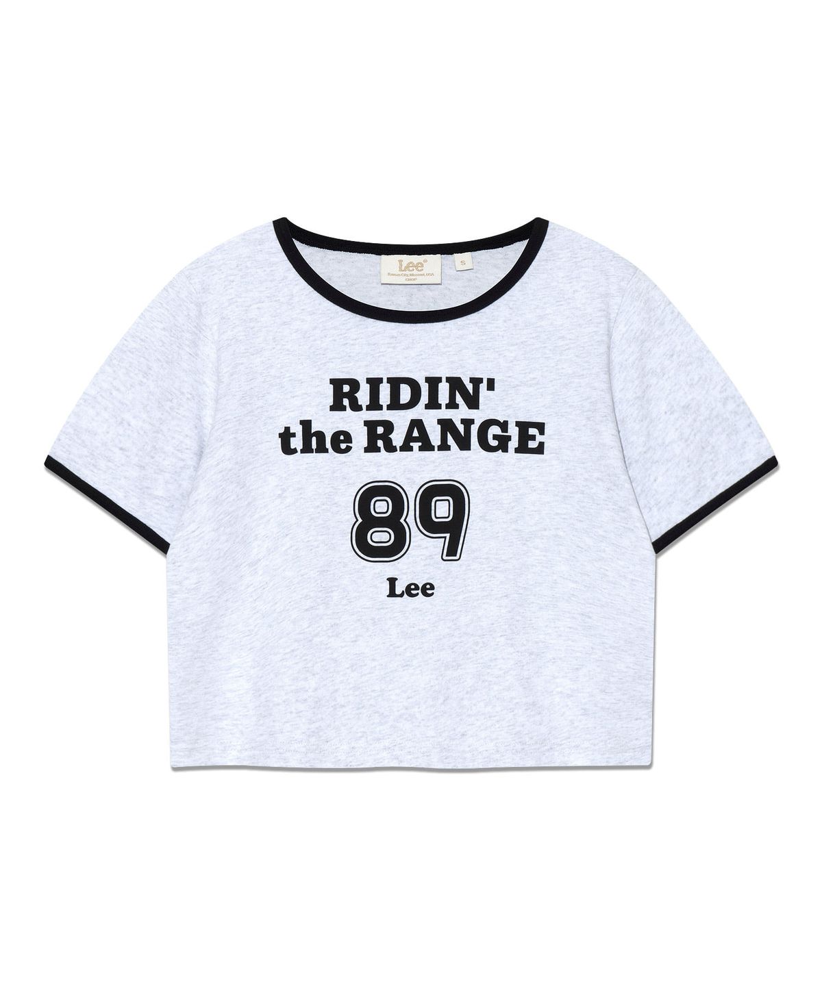 리(LEE) 우먼 그래픽 링거 크롭 티셔츠 라이트그레이