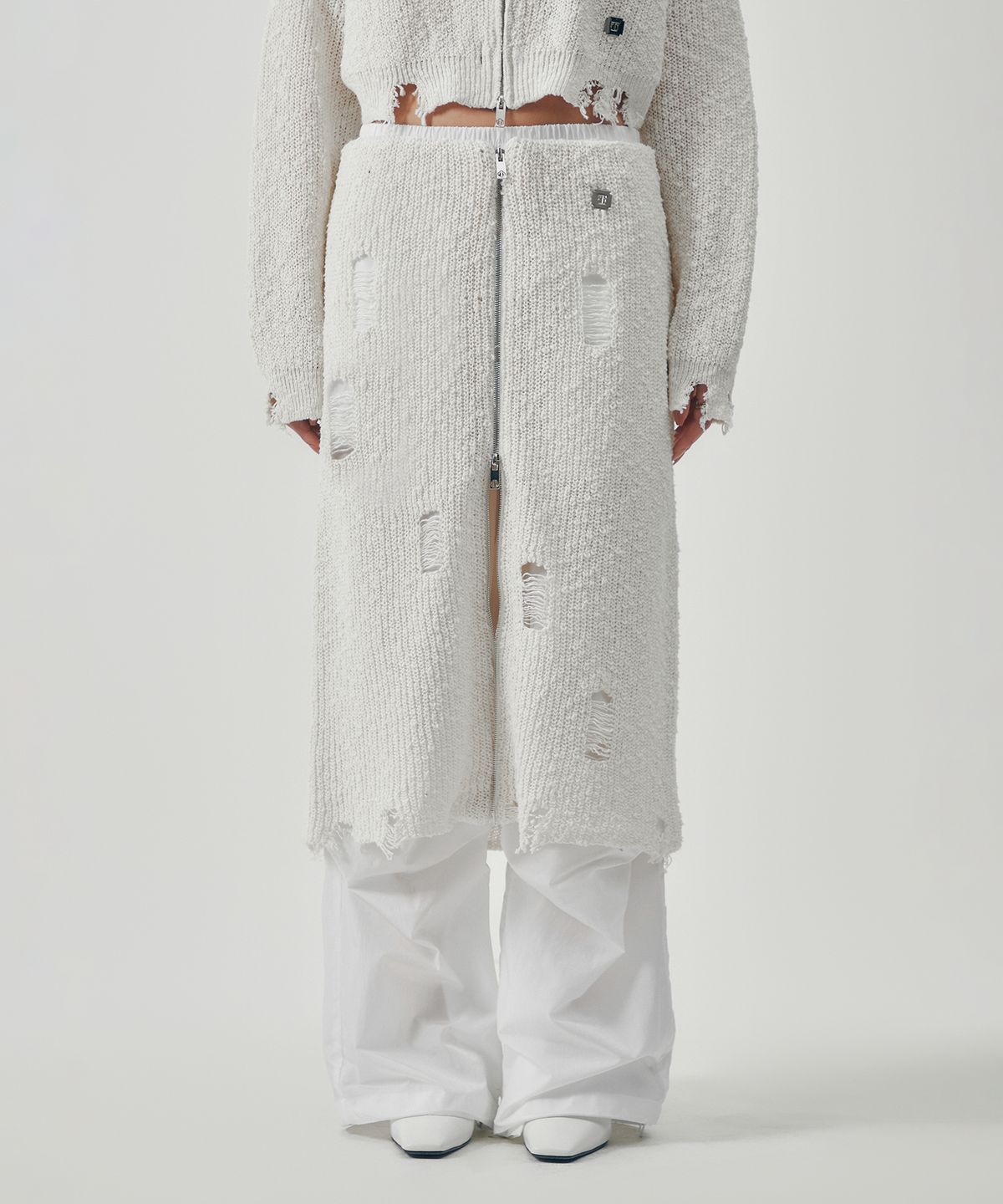 트리밍버드(TREEMINGBIRD) Linksle Texture Knit Set-up Skirt [ White ]