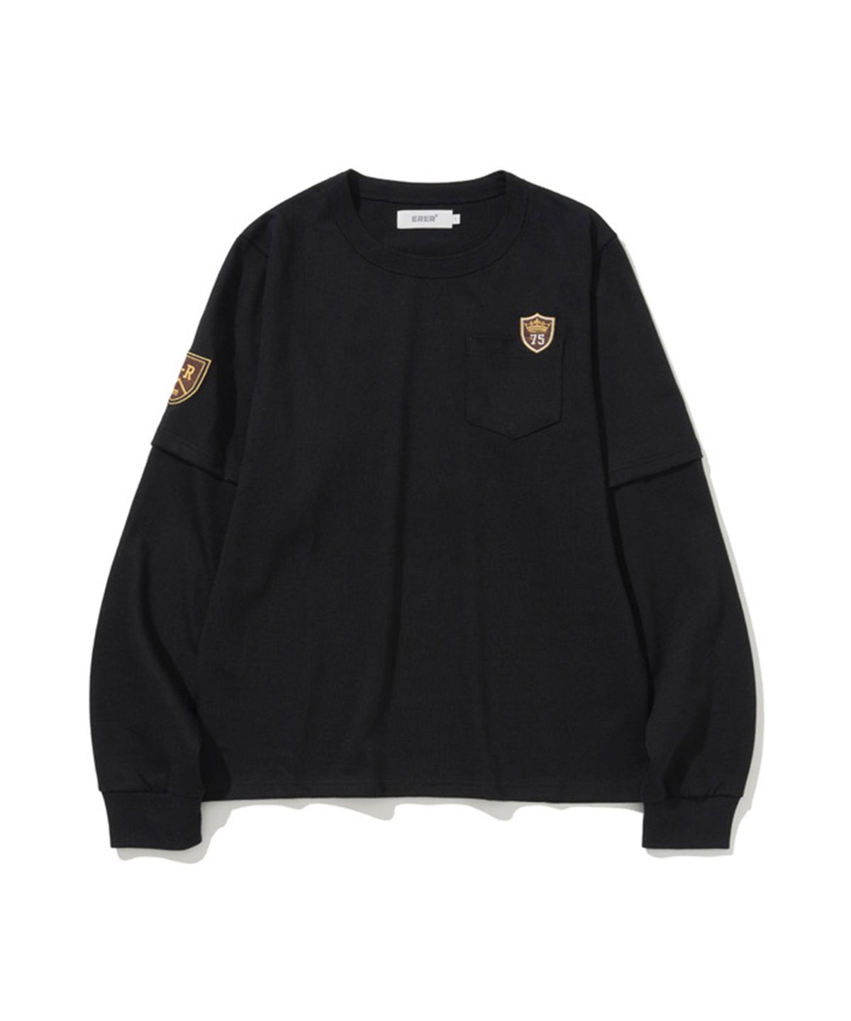 에르에르(ERER) Patch Layered Long Sleeve T-Shirt Black