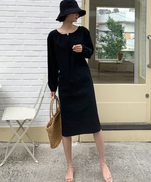 단추포인트 셔링퍼프 롱원피스