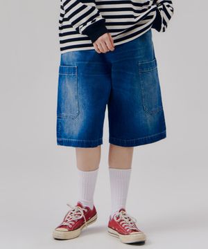 Cat Brush Washed Bermuda Pants Mid Washed