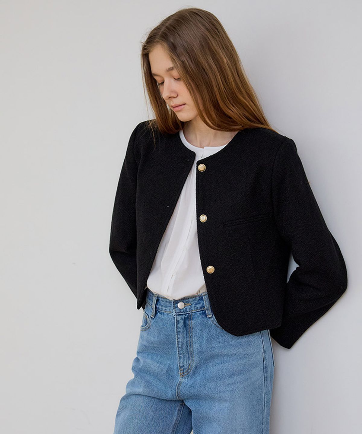 프리시(PREECY) GOLDEN TWEED JACKET_BLACK