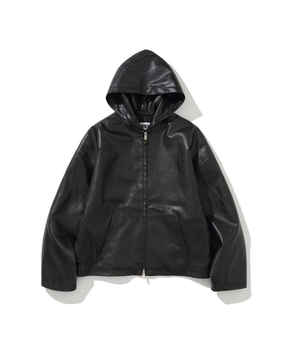 에르에르(ERER) Oversized Leather Hoodie Jumper Black